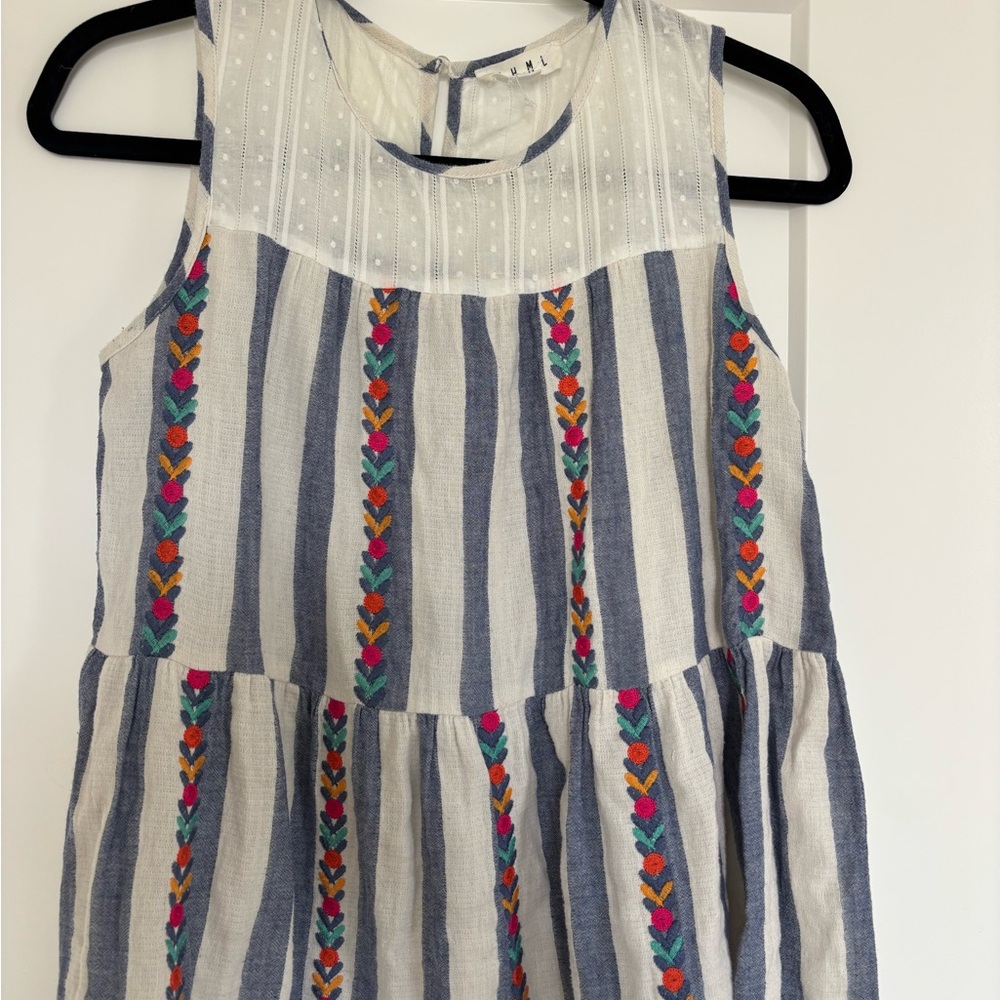 THML Blue and White Striped Blouse with Colorful Embroidery